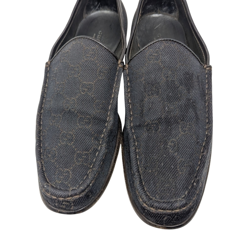 Gucci Black/Brown GG Monogram Web Denim & Leather Vintage Loafer Size 9.5 - Picture 5 of 15